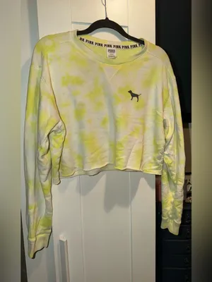 VS PINK Yellow Crop Tie-dye Crewneck thumbnail 2