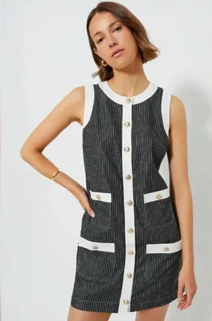 Tuckernuck Pomander Place Voileta Black Stripe Mini Dress Size Large thumbnail 1