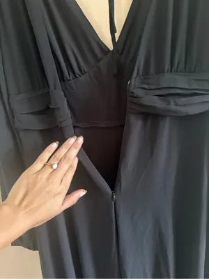 Lulus Love You So Black Long Sleeve Maxi Dress Size Medium NWT V Neck Tie Back thumbnail 10