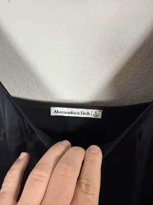 Abercrombie Black Satin Slip Midi Dress Scoop Neck Side Slit Size L thumbnail 6