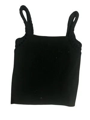 Aerie Black Crochet Strap Tank | Soft Ribbed Knit Crop Top | Minimal Chic summer thumbnail 2