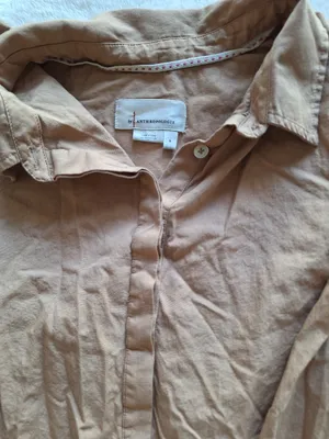 Anthropologie Charlie Side Button Tunic Shirt Brown Tan Sz S Cotton thumbnail 4