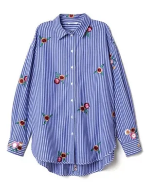 H&M embroidered poplin button down shirt - size 12  thumbnail 1