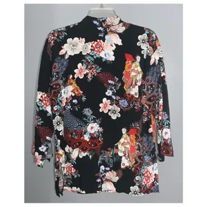 Natori Black Multicolor Oriental & Floral V-Neck 3/4 Sleeves Lightweight Tunic M thumbnail 2
