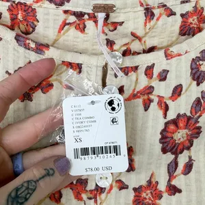 NEW Free People Tilly Tea Combo Ivory Floral Button Cotton Long Sleeve Top XS thumbnail 8