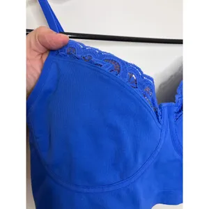 Aerie Bralette Women L Blue Excellent Ribbed Lace Trim Longline Seamless Bra thumbnail 2