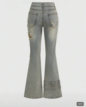 Womens Romwe Grunge Punk Cross Print Wide Leg Jeans, Size 6 (Medium), NWT thumbnail 3