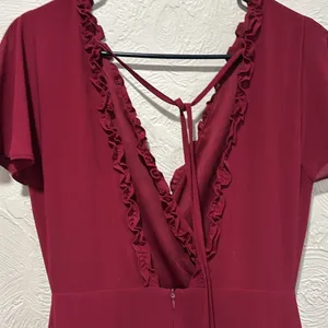 Lulu’s Pour the Champagne Burgundy Ruffled Backless Maxi dress thumbnail 7