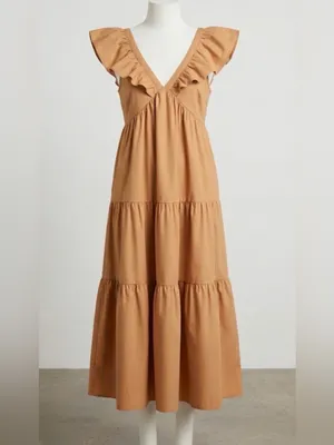 TCEC Ruffle V-Neck Tiered Maxi Dress in Camel thumbnail 2