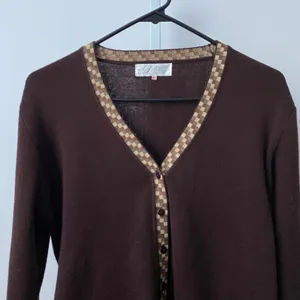 Da Qiu Wool Academia Dark Academia Argyle V-Neck Knit Cardigan L Brown thumbnail 2