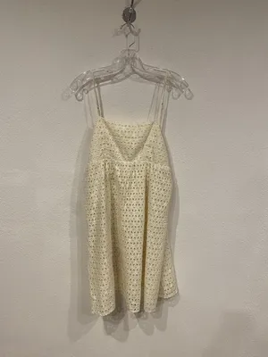 Storia Dress Womens Medium White Lace Eyelet V Neck Strappy Mini Sundress Lined thumbnail 2