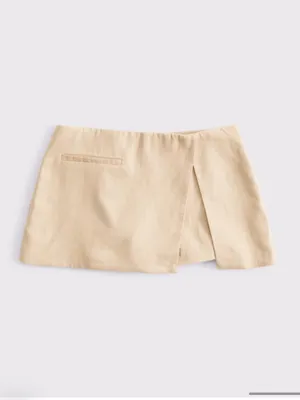 Tan Beige Mid Rise Micro Wrap Mini Skort thumbnail 6