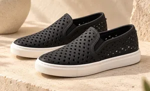 Steve Madden Zeena Womens 6.5 Black Perforated Slip On Sneakers White Sole thumbnail 1