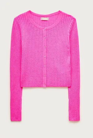J. Crew Featherweight cashmere pointelle cardigan in Neon Pinks Size XS NWT thumbnail 1