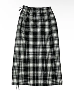 CAMBRIDGE COUNTRY Plaid Skirt Black White Wrap Fringe Edge Midi Size 6 VINTAGE thumbnail 3