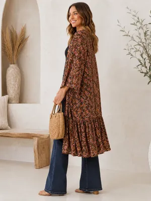 Floral Open Front Kimono NWT Boho Long Duster Swim Cover Up NWT thumbnail 6