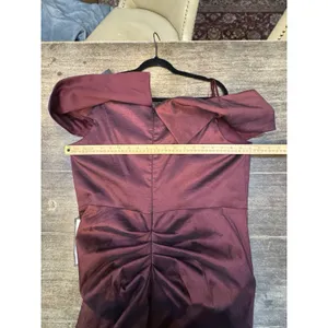 Xscape Andie Off the Shoulder‎ Ruffle Taffeta Gown Size 20W Wine thumbnail 9