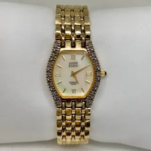 Vintage Anne Klein Swiss Diamond gold tone watch 22mm Quartz Mop dial running thumbnail 1
