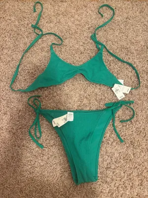 Aerie Women’s Green Textured Tie Bikini Set - Unbranded thumbnail 1