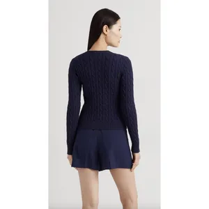 Lauren Ralph Lauren Cable-Knit Cotton Cardigan Sweater in Navy Size X-Small thumbnail 9