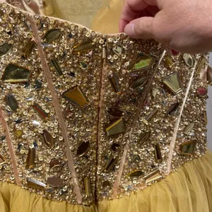 Golden princess jeweled coquette strapless tulle dress sparkle Terani Couture thumbnail 6