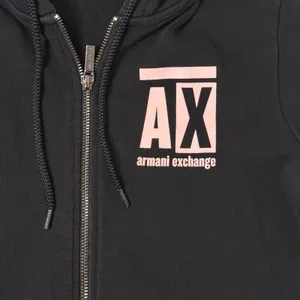Armani Exchange Zip Up Hoodie Black Pink Logo‎ French Terry Sweatshirt Womens S thumbnail 2