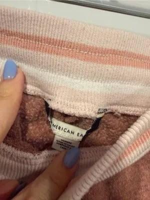 Cozy Mauve American Eagle‎ Terry Cloth Lounge Shorts with Pink Trim thumbnail 2