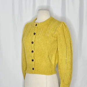 EVERLANE Pointelle Cardigan Cloud Merino Wool Alpaca Puff Sleeve Yellow X-Small thumbnail 5