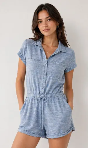 BDG Urban Outfitters Blue‎ Heathered Cotton Romper thumbnail 1