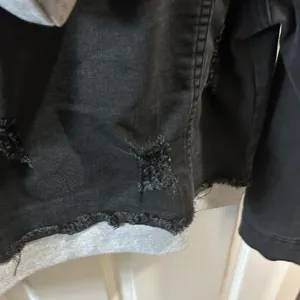 Contraband Black Distressed Denim Jacket w attached gray hoodie medium thumbnail 8