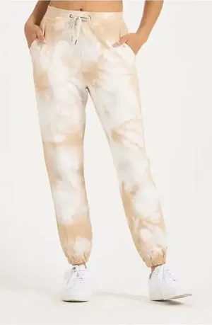 Vuori Tie-Dye Jogger Pants in Cream & White thumbnail 1