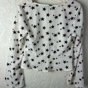 Boho Star Covered Bell Sleeve Open Front Tie Blouse Hippie Top Size 8 thumbnail 5