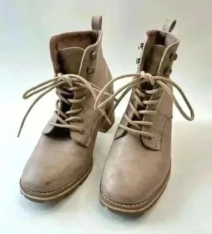 Korks Chelsea Lace-Up Leather Heeled Bootie Boots‎ Women’s Shoes Size 6 Brown thumbnail 1