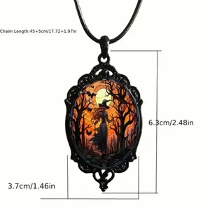 Retro Style Bat Witch Pendant Cameo‎ Black Pendant Necklace Gothic Vintage Style thumbnail 5