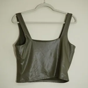 Express Body Contour Faux Leather Square Neck Crop Top Olive Green Large thumbnail 3