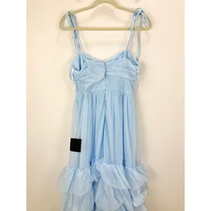 Lulus Endlessly Darling Light Blue Mesh Tiered Tie-Strap Maxi Dress Large NWT thumbnail 8