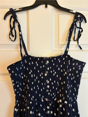 Aerie Navy Star Print Tie-Strap Sundress thumbnail 1