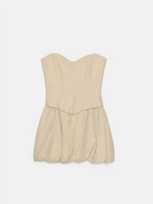 ZARA Strapless Beige Corset Top thumbnail 2