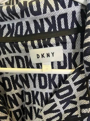 DKNY black & white logo print blouse with repeating DKNY text pattern, size M two piece pj set #designer #workwear. #168 thumbnail 4