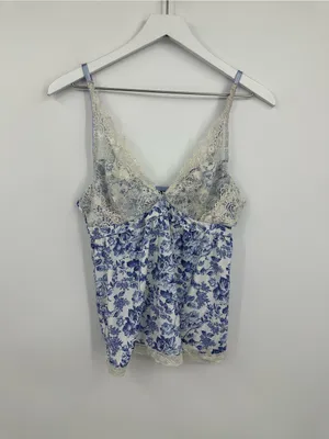 Laura Ashley Blue Floral Lace V Neck Camisole Top Size Large Fairy thumbnail 9