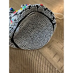 Vintage 1960s Beaded Drawstring Pouch Bag MCM Multicolor Bead Purse‎ Rockabilly thumbnail 2