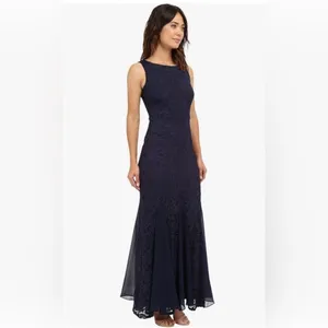 Sangria Navy Blue Lace Mermaid Godet Hem Maxi Dress Formal Gown by thumbnail 13