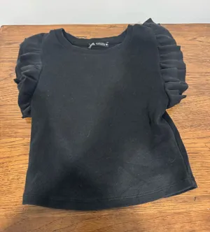 Zara Black Ribbed Tee with Layered Ruffle Sleeves thumbnail 1