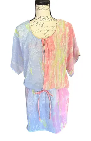 Shoreline Pink Blue Tie Dye Semi Sheer Swimsuit Cover Up Size 1X thumbnail 1
