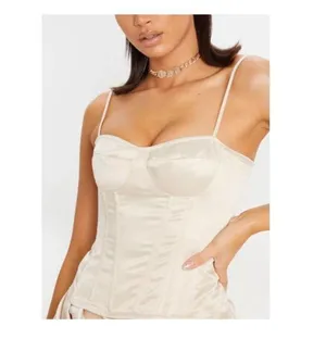 Divided Women's Cream Corset Bustier Top L thumbnail 2