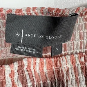 Anthropologie Smocked Crop Top Long Sleeve Sheer Sleeve Blouse Pink Print Size S thumbnail 7