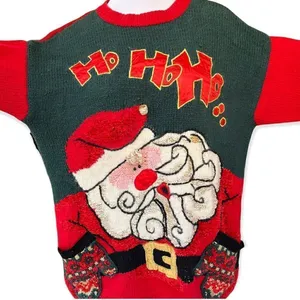 Vintage hand knit Holiday Santa cotton angora ugly sweater Large thumbnail 1