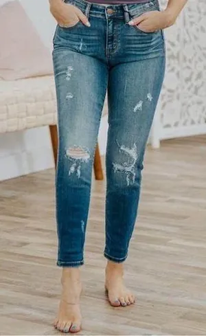 Judy Blue Relaxed Fit Stretch Denim Jeans Sz 28 Dark Wash Distressed thumbnail 1