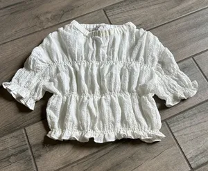 Mango White Textured Smocked Blouse thumbnail 1