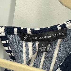 Adrianna Papell Navy White Striped Cap Sleeve Keyhole Back Blouse Size Medium thumbnail 5